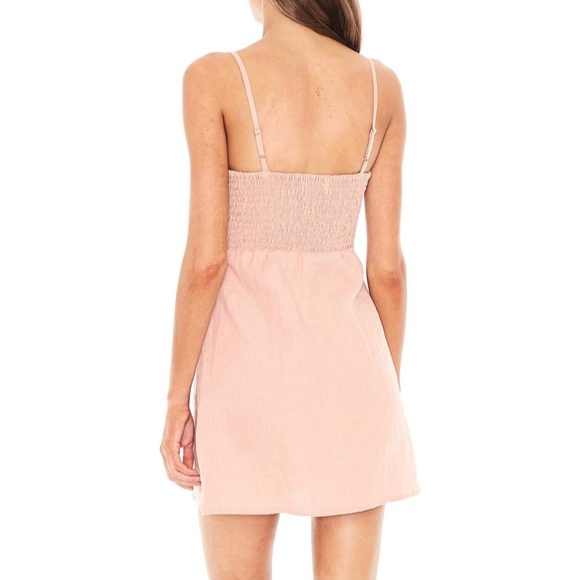 Faithful the Brand Rodeo Pink Linen Button Up Tie-Front Mini Skater Summer Dress - Picture 9 of 15
